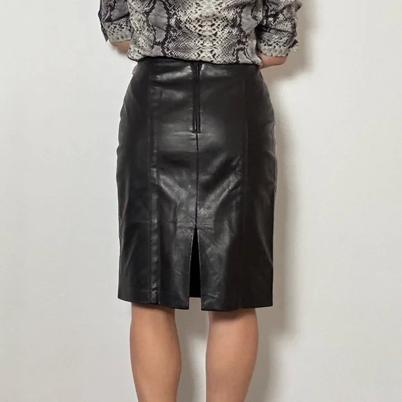 Pre-Loved DANIER Genuine Pencil Black Leather Skirt - Size 4 US - Picture 8 of 16